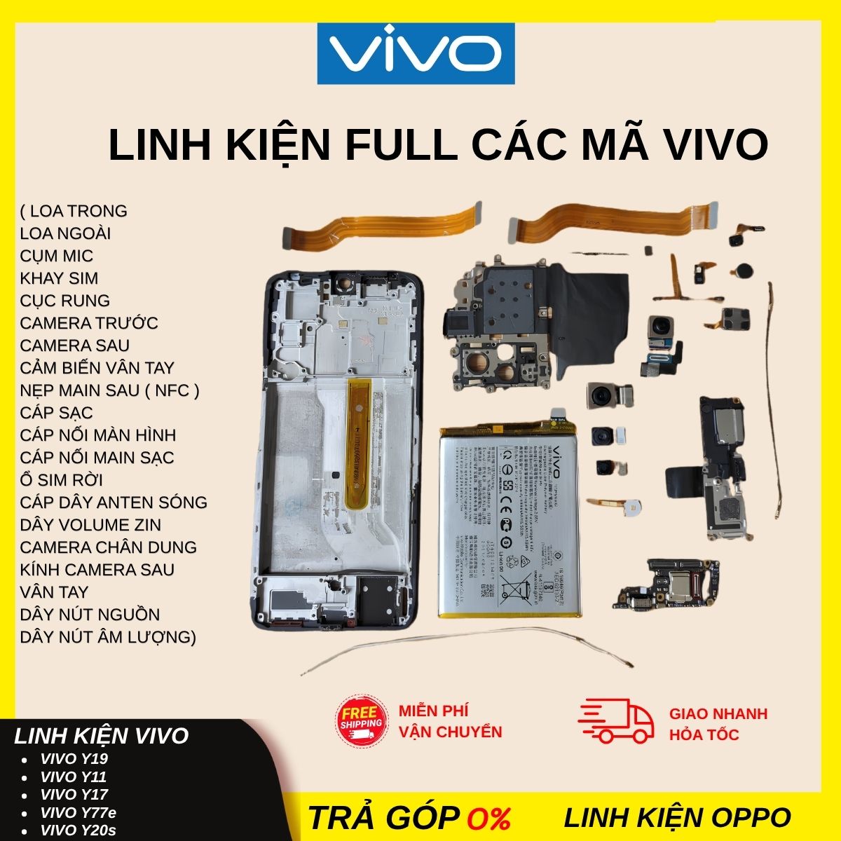 Linh Kiện Vivo | Đầy Đủ Khung Sườn, Vỏ Lưng, Phím Bấm, Kính Camera, Khay Sim
